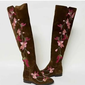 Ash Jess Over The Knee Boot Tall Embroidered Brown Suede Zip Size 38